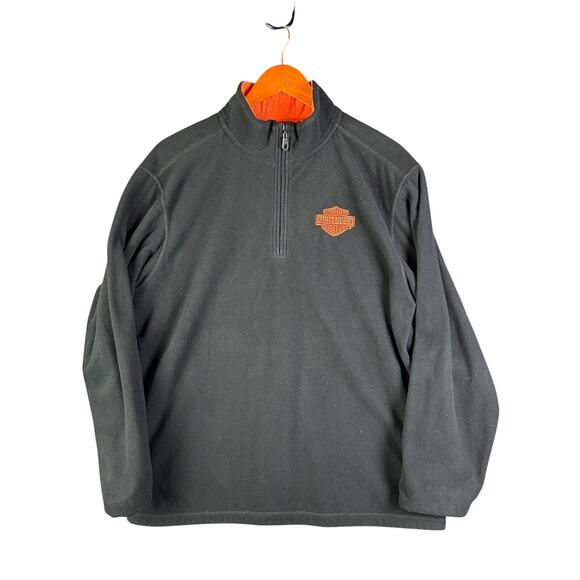 Harley Davidson 1/2 Half Zip Fleece Pullover Sweatshirt‎ Black Orange Mens Large - Picture 1 of 7